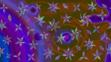 Suluboya çizim kalıbı. Çiçek izi. Çiçekler suluboya tarzında kahverengi ve mor renkte.