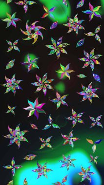 Raster illüstrasyonundaki çiçek desenli çizim. Suluboya tarzında gri ve yeşil renkte çiçekler.