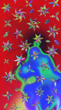 Çiçekli çiçek deseni, suluboya. Kırmızı ve mavi renkte çiçekler. Renkli Bahar Teması eskiz kalıbı. Düz Çiçek Elementleri Tasarımı. Raster illüstrasyonu.