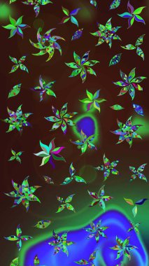 El çizimi çiçek çizimi deseni (fayans). Şirin çiçekli, desenli, kahverengi ve yeşil renkli renkli bir eskiz deseni. Tekstil için suluboya çizim deseni.