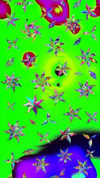 Çiçekli karalama şeklinde Raster çiçek deseni. Yumuşak, bahar çiçekleri yeşil ve mavi renklerde. Raster illüstrasyonu.