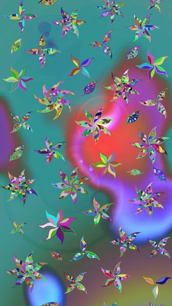 Çiçek desenli çizim. Raster illüstrasyonu. Asya tekstil tarzında. Güzel kumaş deseni. Renkli Bahar Teması eskiz kalıbı. Düz Çiçek Elementleri Tasarımı.