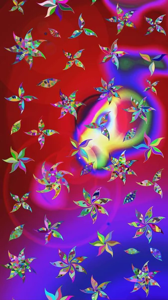 Şirin çiçekli eskiz deseni ve kırmızı ve mor renkli yapraklar, suluboya çiçek deseni, duvar kağıdı, kart ya da kumaş için fayanslı. Raster illüstrasyonu.