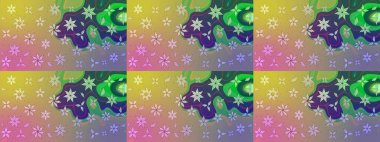 Tarafsız ve yeşil renklerde etnik çiçeklerle süslenmiş zarif bir eskiz şekli. Asya Tekstil 'inde Raster Çiçek İllüstrasyonu.