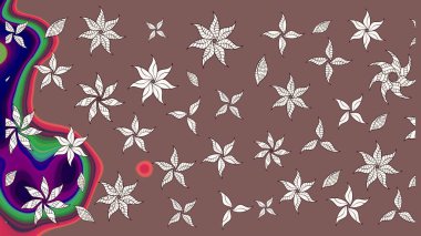 Düz Çiçek Elementleri Tasarım Raster illüstrasyonu. Renkli Bahar Teması eskiz kalıbı. Çiçek desenli eskiz. Kahverengi renkte çiçekler.