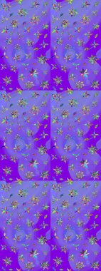 Raster çiçek izi. Çiçekli menekşe ve yeşil çizim deseni. Klasik taslak çizimi.