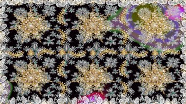 Kusursuz oryantal klasik altın desen. Gri renklerde altın tekrarlayan elementler içeren Raster soyut arkaplanı.