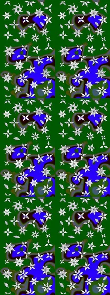 El çizimi. Çiçekli eskiz deseni. Yeşil ve mavi renkte çiçekler. Suluboya çizimi.