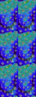 Çiçekler suluboya tarzında mavi ve yeşil renklerde. Çiçek izi. Suluboya çizim deseni.