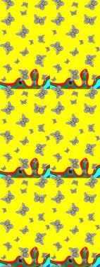 Sarı ve gri kelebek çizimi. Fantezi sevimli illüstrasyon. Güzel suluboya kelebekler. Raster illüstrasyonu. Giysiler, erkekler, kızlar ve duvar kağıtları için soyut çizim kalıbı.