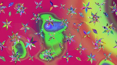 Yeşil ve morumsu renkte çiçekler. Kumaş desenli papatya çiçekleri ayrıntıları.