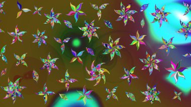 Raster Modaya uygun kumaş deseni. Yeşil ve kahverengi renkli şirin çiçek desenleri. Düz Çiçek Elementleri Tasarımı. Renkli Bahar Teması çizim şablonu.