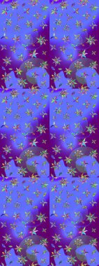 Düz Çiçek Elementleri Tasarımı. Raster Illustrasyon 'daki Çiçek Deseni' nin son moda çizimi. Güzel kumaş deseni. Renkli Yaz Teması çizim şablonu.