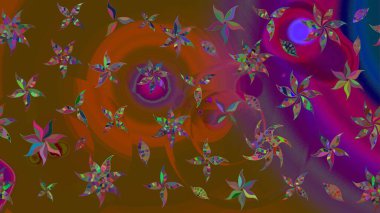 Küçük çiçekli yay deseni çiz. Raster illüstrasyonu. Suluboya tarzında kahverengi ve mor renkler üzerine.