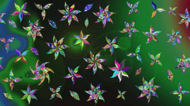 Küçük çiçekli yay deseni çiz. Raster illüstrasyonu. Suluboya tarzında yeşil ve gri renkler üzerine.