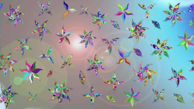 Çiçek desenli çizim. Raster illüstrasyonu. Asya tekstil tarzında. Gri ve mavi renkte çiçekler. Raster illüstrasyonu.