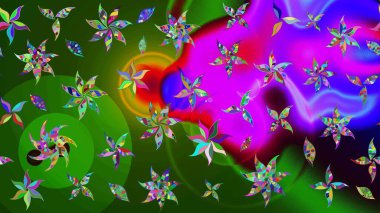 Gömlek baskısı için çiçek boyası. Çiçek desenli eskiz. Yeşil ve mor renkte çiçekler.