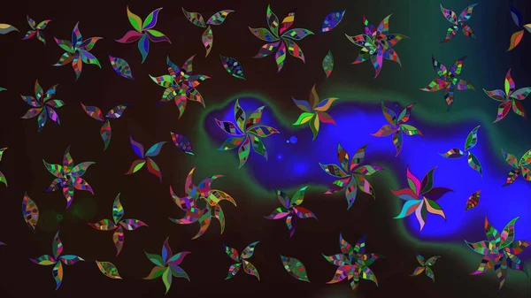 Raster Illustrasyon 'daki Çiçek Deseni' nin son moda çizimi. Gri ve kahverengi renkli çiçekler. Renkli Yaz Temalı eskiz kalıbı. Düz Çiçek Elementleri Tasarımı.