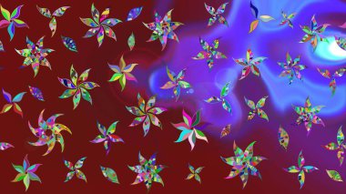 Kırmızı ve menekşe rengi üzerine karalamalar çizilmiş çiçek deseni. Raster illüstrasyonu.