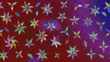 Kırmızı ve mor renkler üzerine çiçek desenli eskiz, el çizimi papatyalar, papatyalar. Tekrarlayan çiçek arkaplanı, zarif kırmızı ve mor çiçek duvar kağıdı.