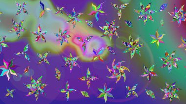 Çiçekli güzel suluboya desen. Raster illüstrasyonu. Mor ve yeşil renkler üzerinde.