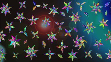 Raster floral pattern in doodle style with flowers. Gentle, summer floral background. Flowers on gray and blue colors.