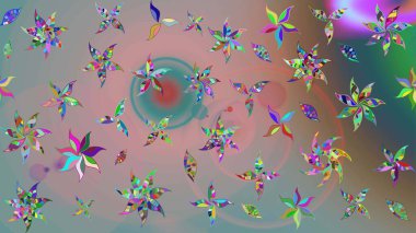 Çiçek desenli çizim. Raster illüstrasyonu. Asya tekstil tarzında. Tarafsız ve gri renklerde çiçekler. Raster illüstrasyonu.