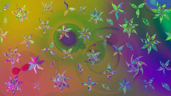 Çiçek desenli çizim. Raster illüstrasyonu. Asya tekstil tarzında. Yeşil ve kahverengi renkli çiçekler. Raster illüstrasyonu.