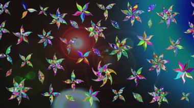 Raster çiçek desenli çiçek deseni, yapraklar, dekoratif elementler, sıçrama, lekeler, el çizimi kontur çizgileri ve Doodle çizim stili, grafik raster çizim çizimi.