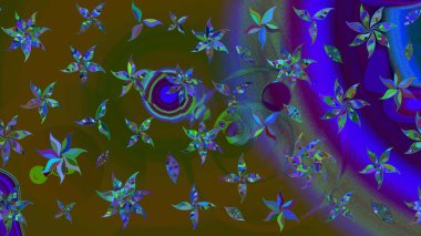 Klasik çiçek tasarımı elementleri. Kahverengi ve yeşil kıvırcık çiçekler kahverengi ve yeşil renklerde şekillenir. Raster illüstrasyonu.