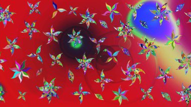 Küçük çiçekteki sevimli çiçek deseni. Çiçekler kırmızı ve yeşil renklerde. Raster illüstrasyonu.