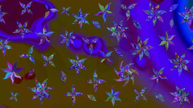 Sevimli çiçek raster deseni. Kahverengi ve mor renkli çiçekler. Renkli Bahar Teması eskiz kalıbı. Düz Çiçek Elementleri Tasarımı.