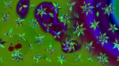 Şirin çiçek elementleri. Yeşil ve kahverengi renkli çiçekler. Raster illüstrasyonu. Çizim.