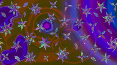 Kahverengi ve mor renkli manzaralı çiçek deseni. Çiçek kompozisyonu, el boyası, hassas şablon. Üst manzara, yumuşak stil. Sevgililer günü ve tebrik kartı konsepti için şık bir davet.