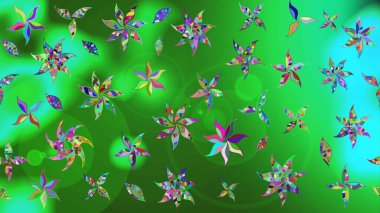 Eskiz arkaplan modeli. Yeşil ve mavi renkli yapraklı yabani çiçekler. Suluboya, elle çizilmiş. Raster illüstrasyonu.