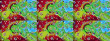 Gömlek baskısı için çiçek boyası. Çiçek desenli eskiz. Yeşil ve kırmızı renkte çiçekler.