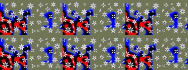 Güzel kumaş deseni. Asya tekstil tarzında. Düz Çiçek Elementleri Tasarımı. Raster illüstrasyonu. Renkli Bahar Teması eskiz kalıbı. Çiçek desenini çiz.