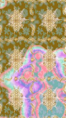 Çiçek deseni. Skeç raster arka planı. Şık bir grafik desen. Tarafsız renklerde altın elementler. Duvar kâğıdı barok, İspanyol kumaşı.