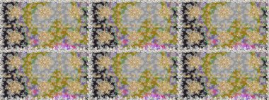 Altın karalama fantezi yapraklarından Raster soyut çiçek çelengi ve gri ve nötr renklerde çiçek. El yapımı dekoratif çerçeve, albüm kapağı, tebrik kartı, klasik Art deco tarzı.