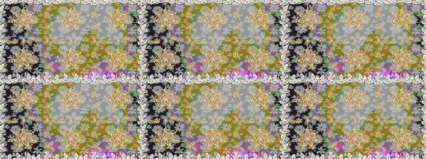 Altın karalama fantezi yapraklarından Raster soyut çiçek çelengi ve gri ve nötr renklerde çiçek. El yapımı dekoratif çerçeve, albüm kapağı, tebrik kartı, klasik Art deco tarzı.