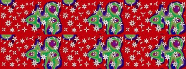 Çizgi çizimi kalıbı. Şirin çiçekler. Raster Moda kumaş deseni.