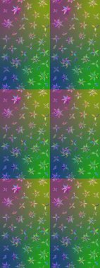 Moda baskıları için zarif bir şablon. Parlak renkli çiçekleri ve yeşil ve mavi renkli yaprakları olan harika bir çiçek deseni. Modern çiçek arkaplanı. Halk stili.