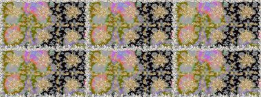 Kusursuz ortaçağ çiçek deseni. Dekoratif simetri arabesk. Doğum günü kartı, davetiye ya da afiş için iyidir. Raster illüstrasyonu. Gri ve nötr renklerde altın.