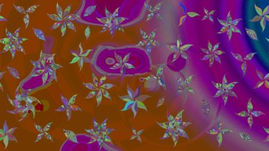 Kahverengi ve mor renkli Asya tekstili. Suluboya çiçekli çiçek deseni. Raster illüstrasyonu.