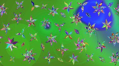 Yaz çiçekleri teması. Suluboya resim taklit Raster çizimi. El çizimi, soyut ve süslü elementler. Yeşil ve mavi renkler. Klasik çiçekler..