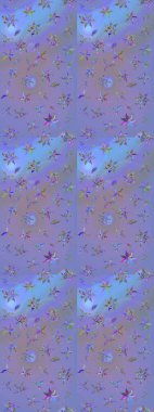 Elle boyanmış suluboya resim çizimleri, çiçekler ve bitkiler. Mor ve mavi renkte çiçekler.