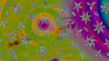 El çizimi çiçekli soyut çizim kalıbı. Raster illüstrasyonu. Yeşil ve mor renkte çiçekler.