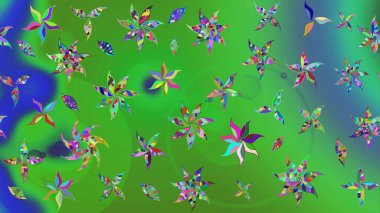 Çiçekli çiçek deseni, suluboya. Yeşil ve mavi renkte çiçekler. Renkli Bahar Teması eskiz kalıbı. Düz Çiçek Elementleri Tasarımı. Raster illüstrasyonu.