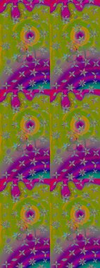 Yeşil ve mor renkli yeşil ve mor papatya deseni. Raster illüstrasyonu. Yeşil ve mor renklerde.