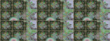 Soyut etnik raster kusursuz desen. Arkaplan dokusu, duvar kağıdı, gri ve yeşil renkli çiçek teması. Kabile sanatı boho baskısı, klasik çiçek arkaplanı.